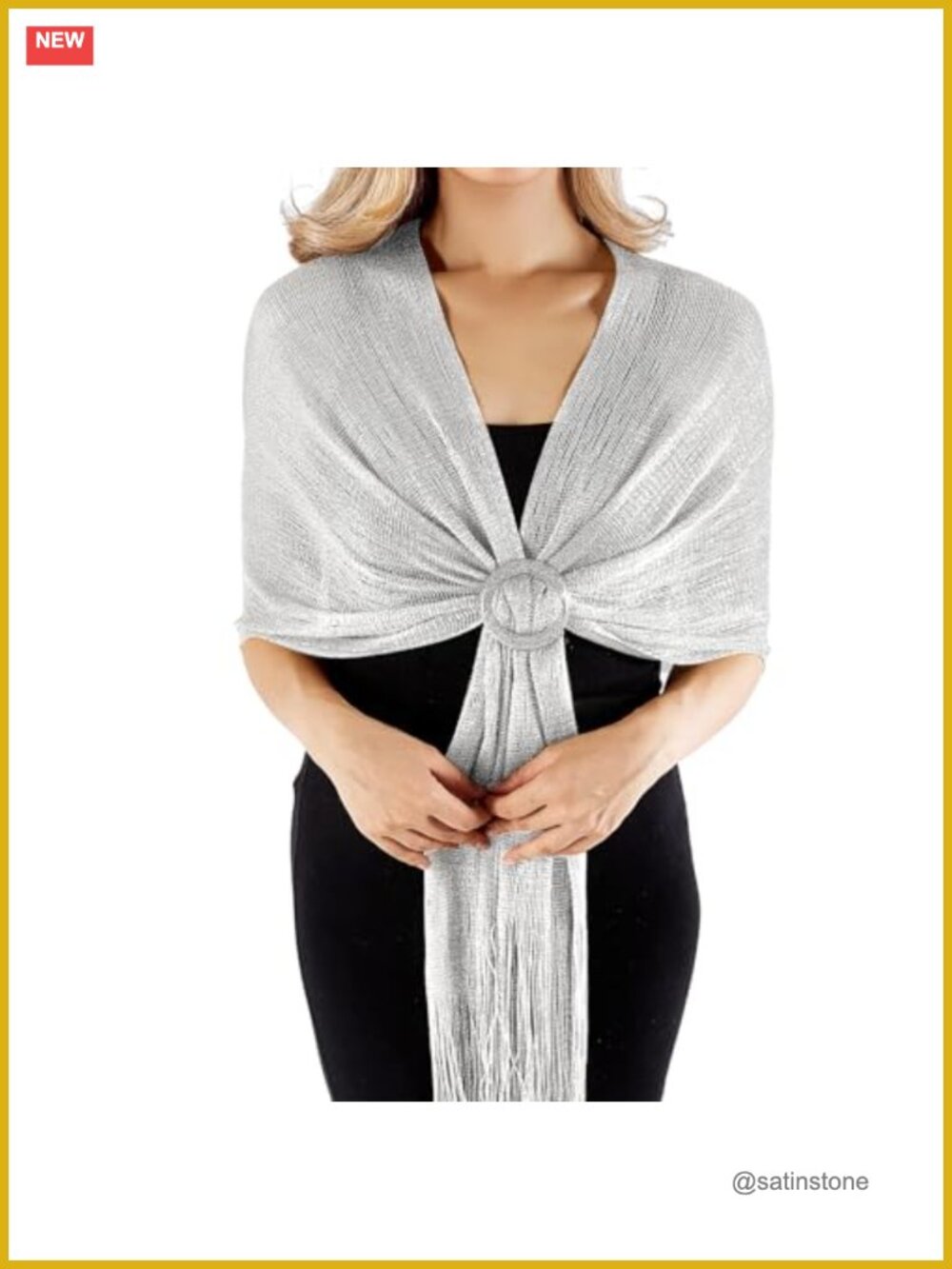 Sparkling Metallic Pashmina Shawl Wrap with Buckle for Evening Dresses, Wedding